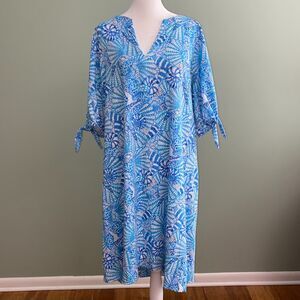 Lilly Pulitzer Easley Relaxed Midi T-Shirt Dress Seashell Cotton Womens XXL Blue